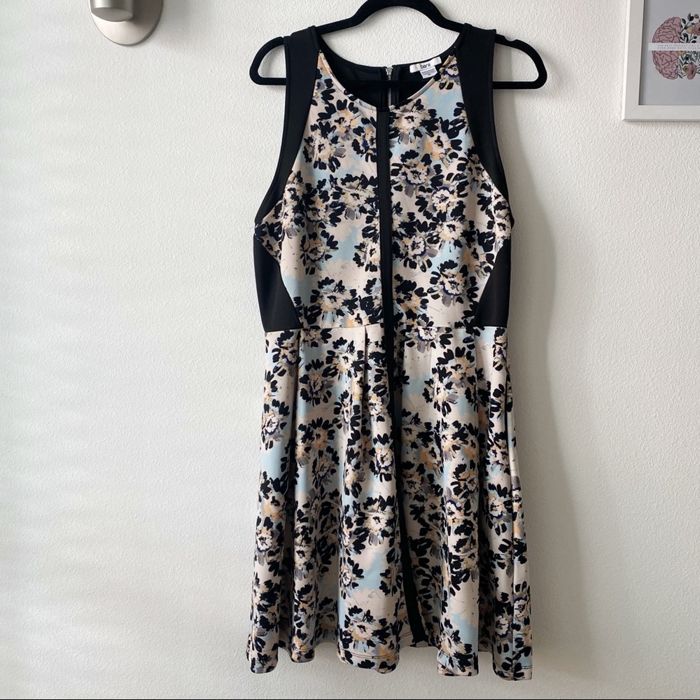 Bar III Stretchy Floral Paneled Fit & Flare Dress